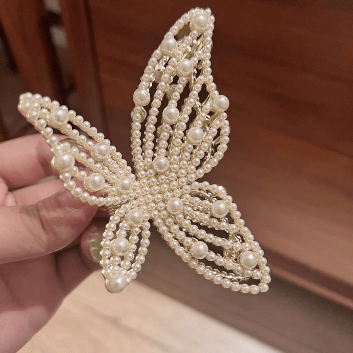Elegant Rhinestone Pearl Inlaid Butterfly Chignon Claw Clip Hair Clip - ArtGalleryZen