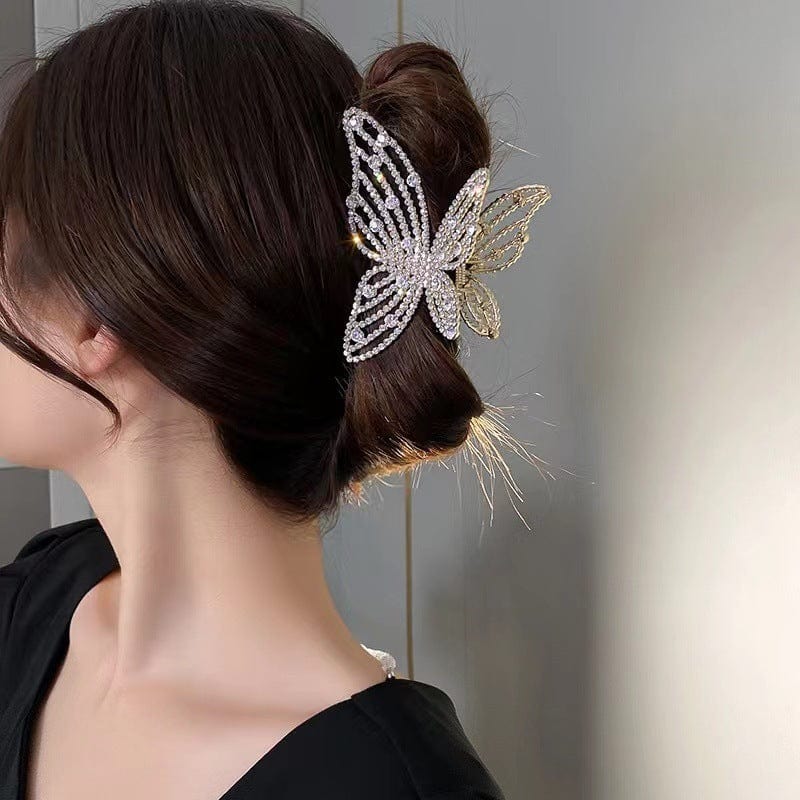 Elegant Rhinestone Pearl Inlaid Butterfly Chignon Claw Clip Hair Clip