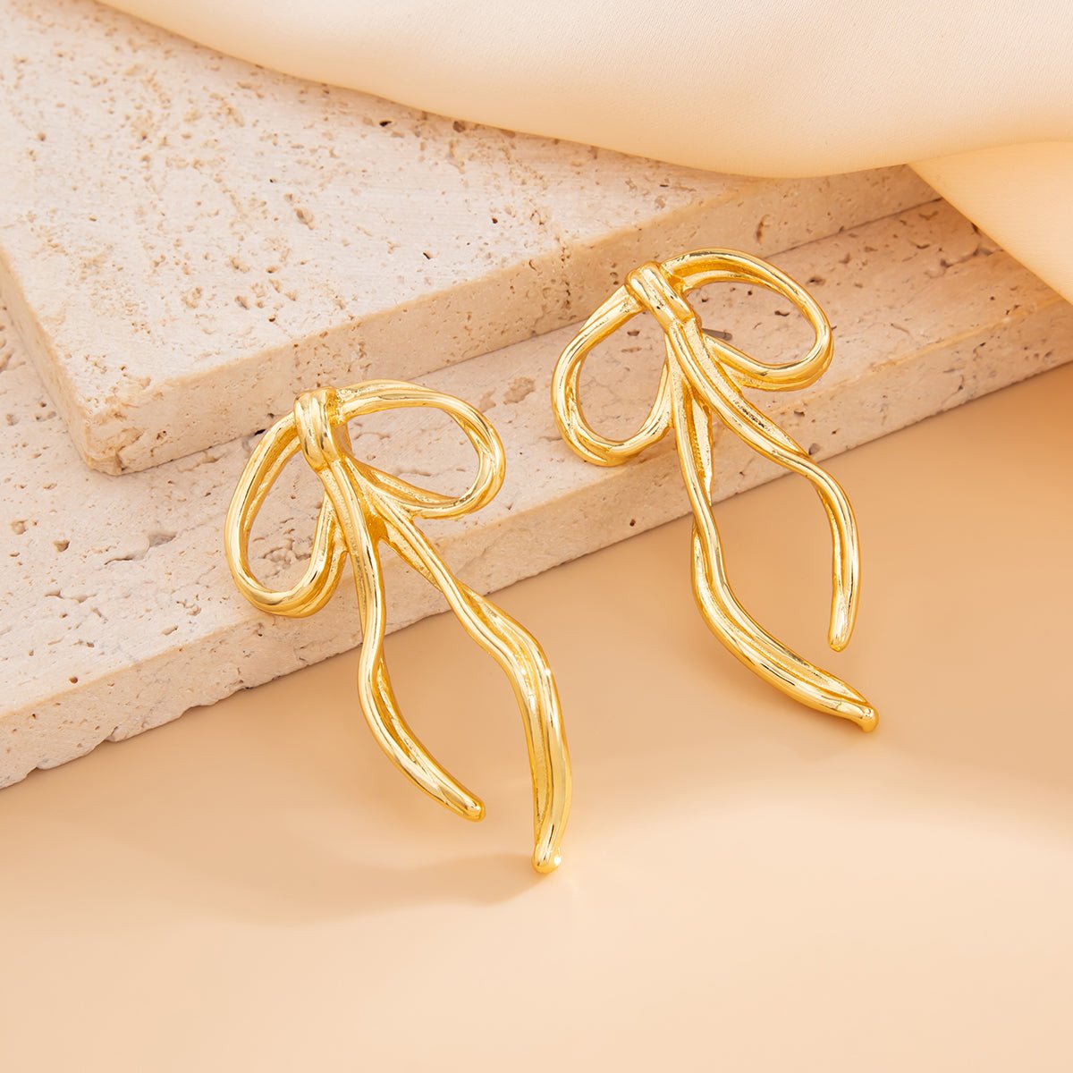 Elegant Ribbon Bowknot Stud Earrings - ArtGalleryZen