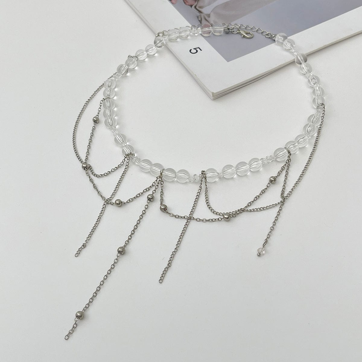 Elegant Saturn Chain Tassel Crystal Beaded Necklace - ArtGalleryZen