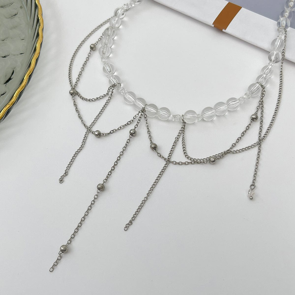 Elegant Saturn Chain Tassel Crystal Beaded Necklace - ArtGalleryZen