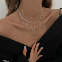 Thumbnail for Elegant Saturn Chain Tassel Crystal Beaded Necklace - ArtGalleryZen