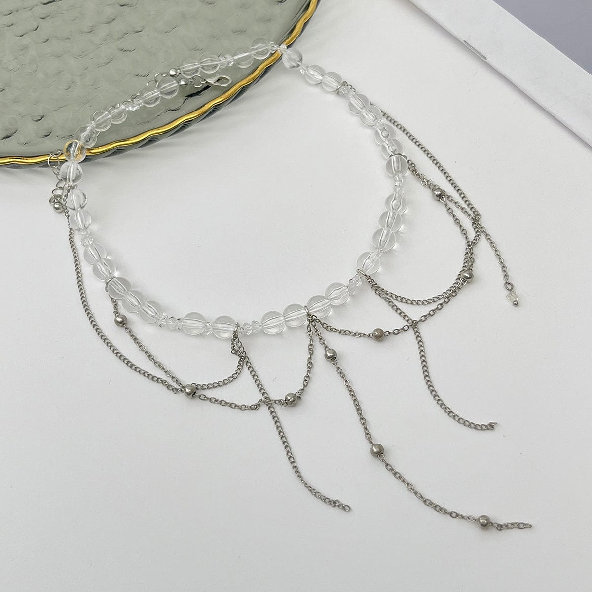 Elegant Saturn Chain Tassel Crystal Beaded Necklace - ArtGalleryZen