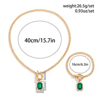 Thumbnail for Elegant Toggle Clasp CZ Inlaid Emerald Pendant Curb Chain Necklace Bracelet Set - ArtGalleryZen