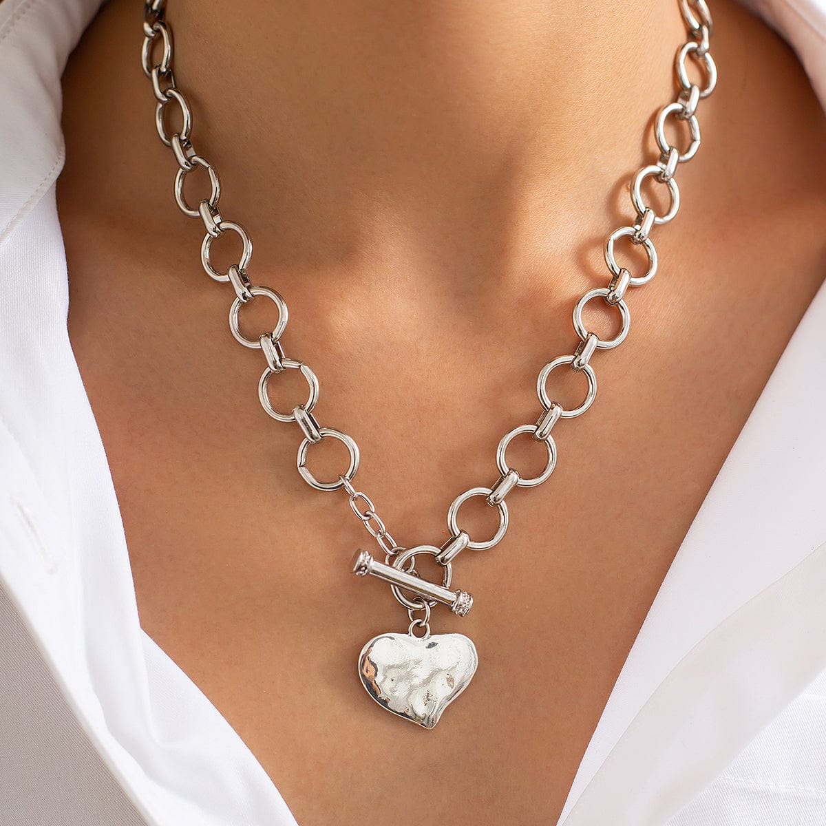 Elegant Toggle Clasp Gold Silver Tone Heart Pendant Necklace