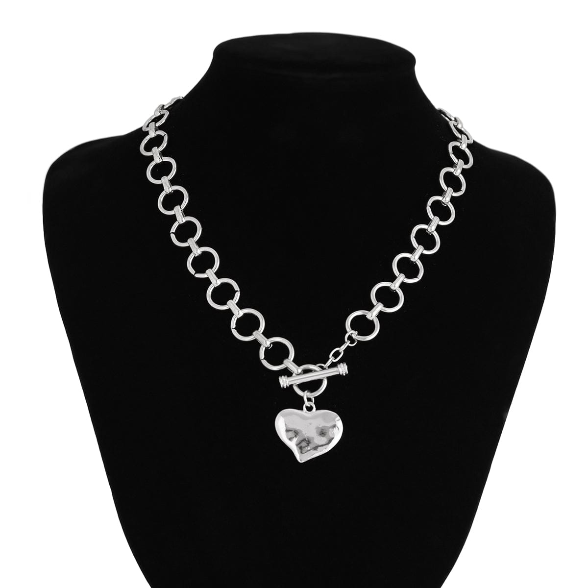 Elegant Toggle Clasp Gold Silver Tone Heart Pendant Necklace