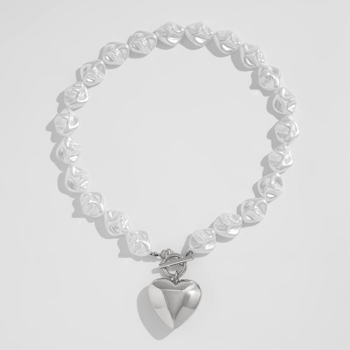 Elegant Toggle Clasp Heart Pendant Irregular Pearl Chain Necklace Bracelet