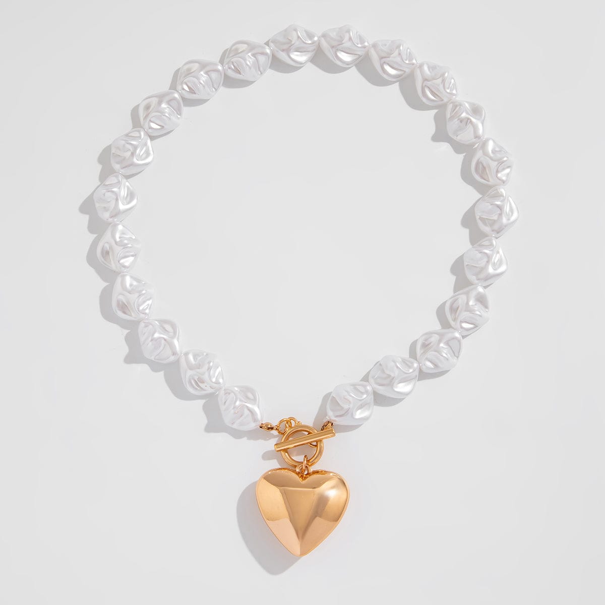 Elegant Toggle Clasp Heart Pendant Irregular Pearl Chain Necklace Bracelet