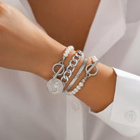 Thumbnail for Elegant Toggle Clasp Relief Coin Charm Pearl Curb Chain Bracelet Set