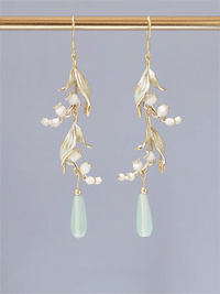 Thumbnail for Enamel Lily Of The Valley Dangle Jade Earrings - ArtGalleryZen
