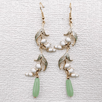 Thumbnail for Enamel Lily Of The Valley Dangle Jade Earrings - ArtGalleryZen