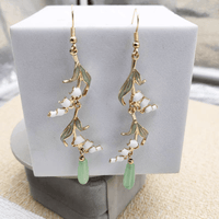 Thumbnail for Enamel Lily Of The Valley Dangle Jade Earrings - ArtGalleryZen