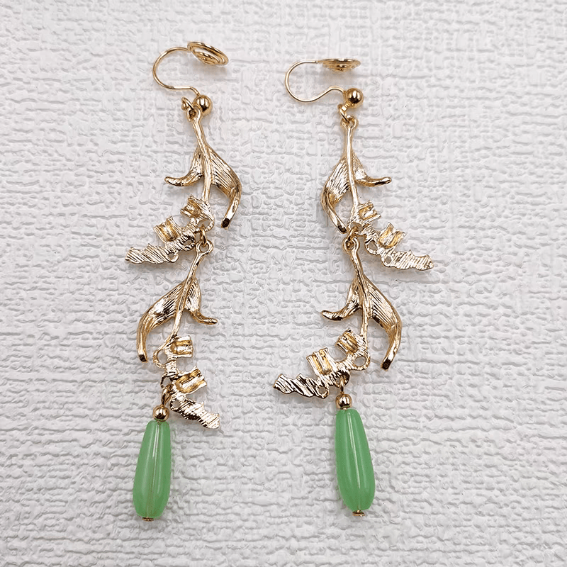 Enamel Lily Of The Valley Dangle Jade Earrings - ArtGalleryZen