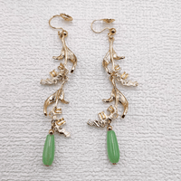 Thumbnail for Enamel Lily Of The Valley Dangle Jade Earrings - ArtGalleryZen