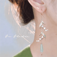 Thumbnail for Enamel Lily Of The Valley Dangle Jade Earrings - ArtGalleryZen