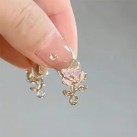 Thumbnail for Enamel Pink Rose Ear Clip Earrings - ArtGalleryZen