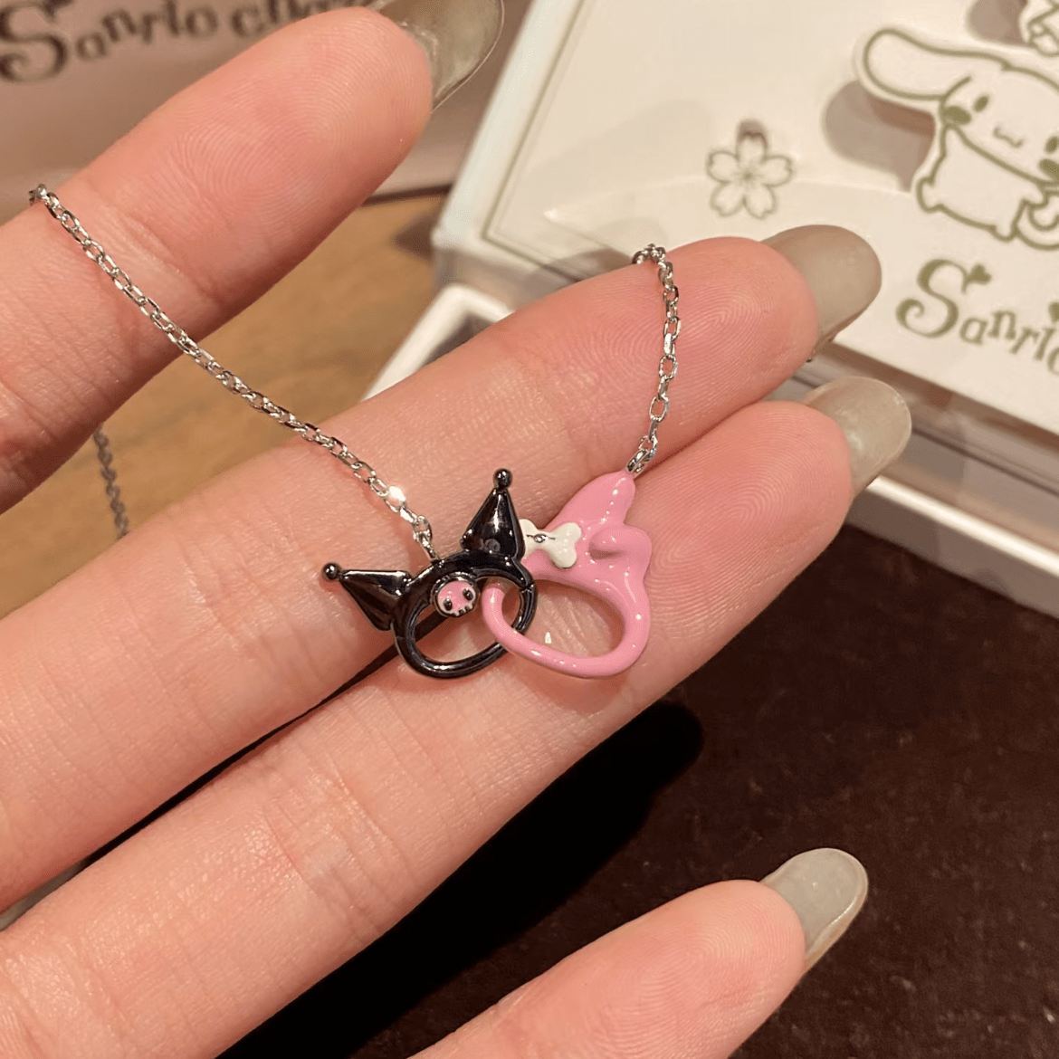 Enamel Sanrio Kuromi My Melody Mobius Strip Necklace