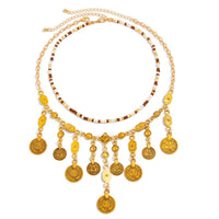 Thumbnail for Ethnic Style 2pcs Ancient Coin Pendant Seed Beaded Necklace Set - ArtGalleryZen