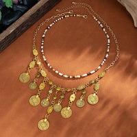 Thumbnail for Ethnic Style 2pcs Ancient Coin Pendant Seed Beaded Necklace Set - ArtGalleryZen