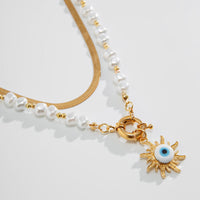 Thumbnail for Ethnic Style 2pcs Evil Eye Sun Pendant Pearl Chain Necklace Set