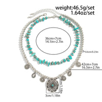 Thumbnail for Ethnic Style 2pcs Pattern Round Disk Charm Turquoise Beaded Chain Necklace Set - ArtGalleryZen