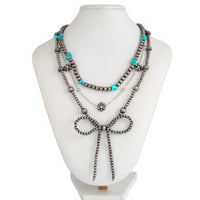 Thumbnail for Ethnic Style 3pcs Bowknot Charm Turquoise Beaded Chain Necklace Set - ArtGalleryZen