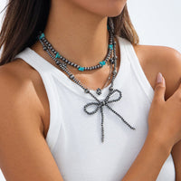 Thumbnail for Ethnic Style 3pcs Bowknot Charm Turquoise Beaded Chain Necklace Set - ArtGalleryZen