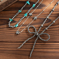 Thumbnail for Ethnic Style 3pcs Bowknot Charm Turquoise Beaded Chain Necklace Set - ArtGalleryZen