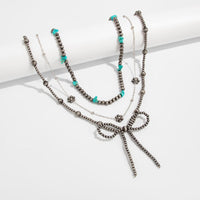 Thumbnail for Ethnic Style 3pcs Bowknot Charm Turquoise Beaded Chain Necklace Set - ArtGalleryZen