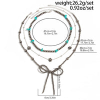 Thumbnail for Ethnic Style 3pcs Bowknot Charm Turquoise Beaded Chain Necklace Set - ArtGalleryZen