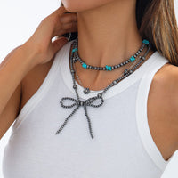 Thumbnail for Ethnic Style 3pcs Bowknot Charm Turquoise Beaded Chain Necklace Set - ArtGalleryZen