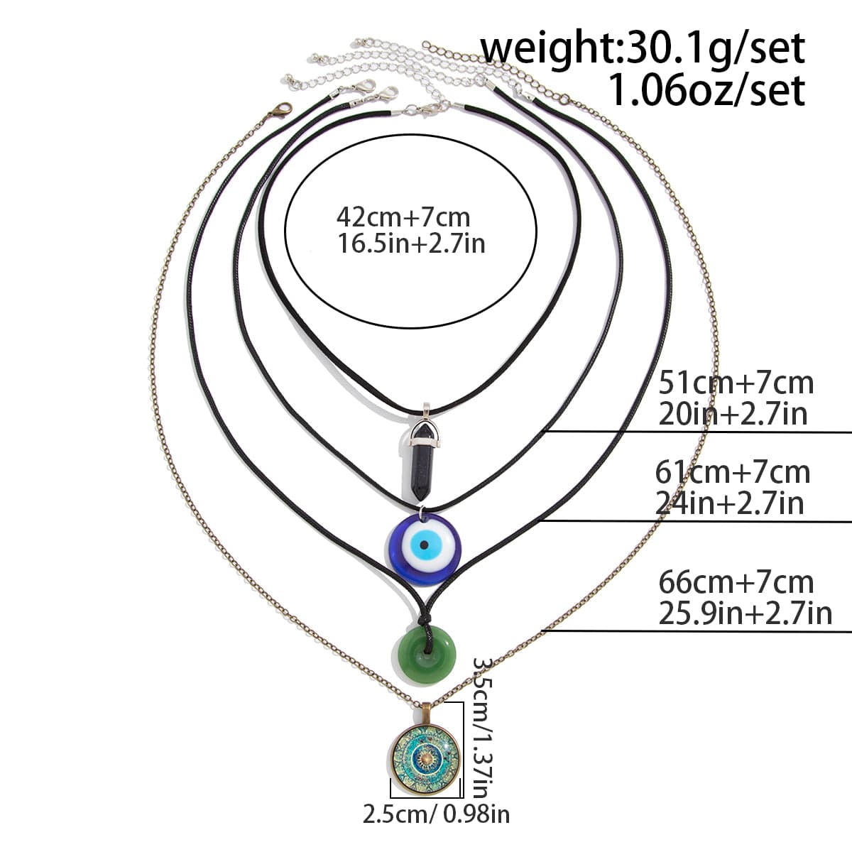 Ethnic Style 4pcs Evil Eye Healing Crystal Stone Pendant Velvet Necklace Set - ArtGalleryZen