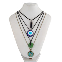 Thumbnail for Ethnic Style 4pcs Evil Eye Healing Crystal Stone Pendant Velvet Necklace Set - ArtGalleryZen