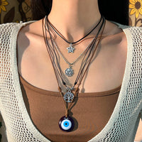 Thumbnail for Ethnic Style 4pcs Evil Eye Sun Star Family Tree Pendant Wax Cord Necklace Set - ArtGalleryZen
