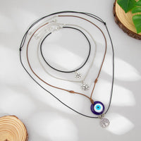 Thumbnail for Ethnic Style 4pcs Evil Eye Sun Star Family Tree Pendant Wax Cord Necklace Set - ArtGalleryZen
