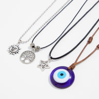 Thumbnail for Ethnic Style 4pcs Evil Eye Sun Star Family Tree Pendant Wax Cord Necklace Set - ArtGalleryZen