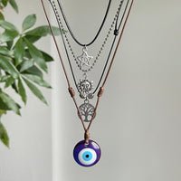 Thumbnail for Ethnic Style 4pcs Evil Eye Sun Star Family Tree Pendant Wax Cord Necklace Set - ArtGalleryZen