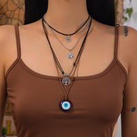 Thumbnail for Ethnic Style 4pcs Evil Eye Sun Star Family Tree Pendant Wax Cord Necklace Set - ArtGalleryZen