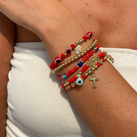 Thumbnail for Ethnic style 5pcs Evil Eye Hamsa Charm Crystal Beaded Bracelet Set - ArtGalleryZen