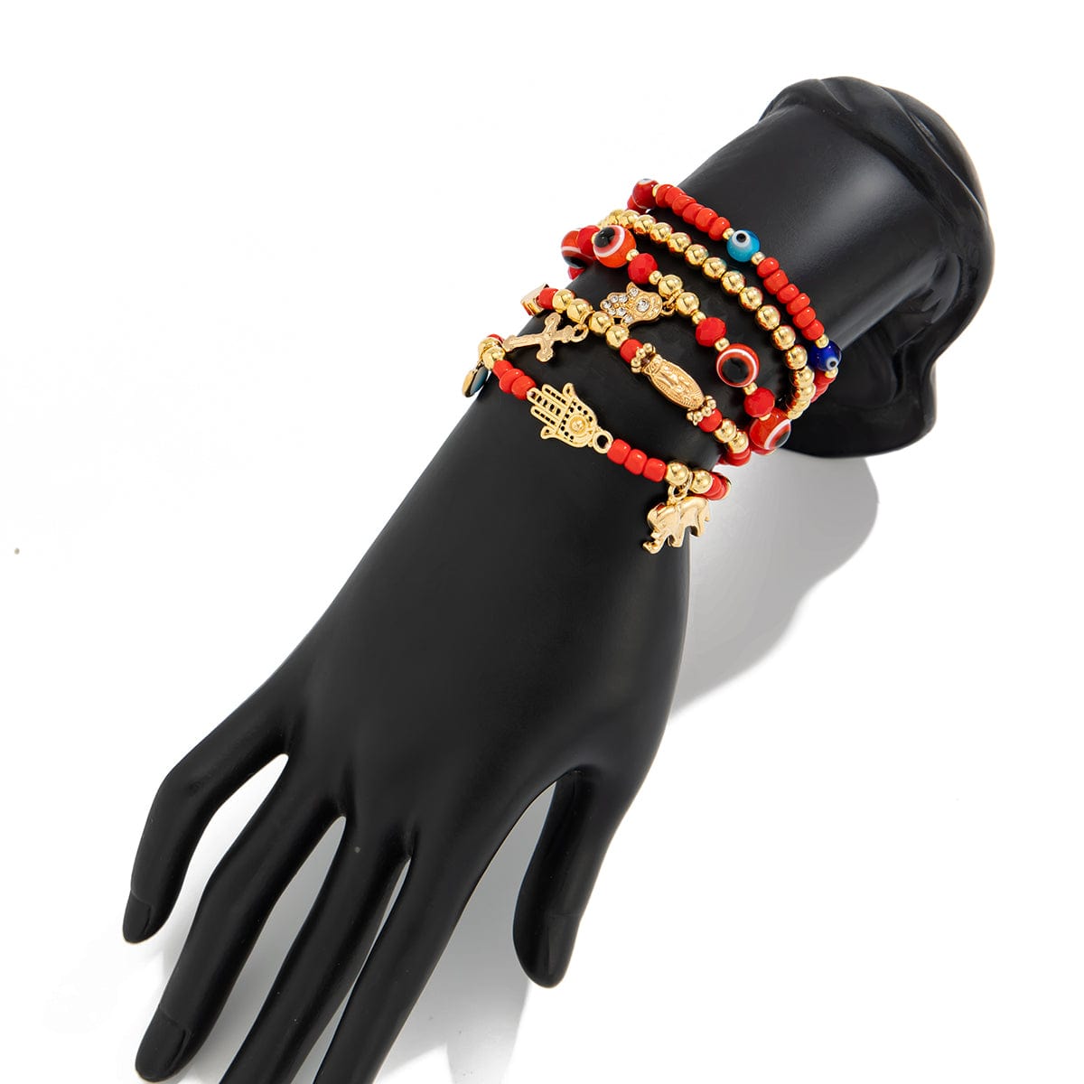 Ethnic style 5pcs Evil Eye Hamsa Charm Crystal Beaded Bracelet Set - ArtGalleryZen
