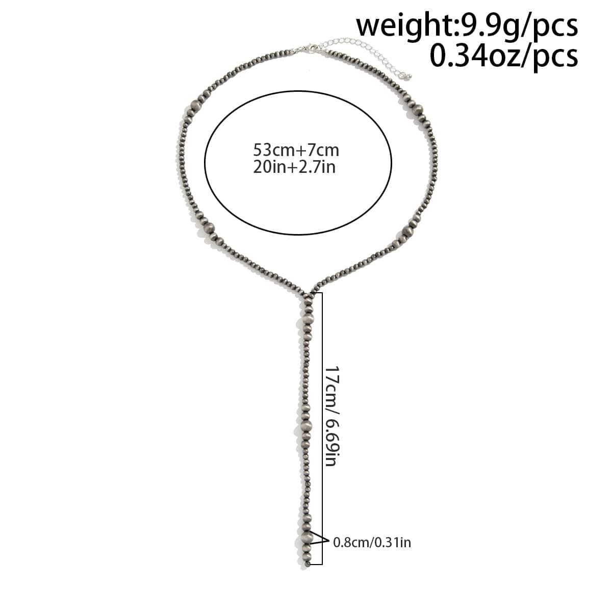 Ethnic Style Antique Silver Beaded Long Chain Y Necklace - ArtGalleryZen