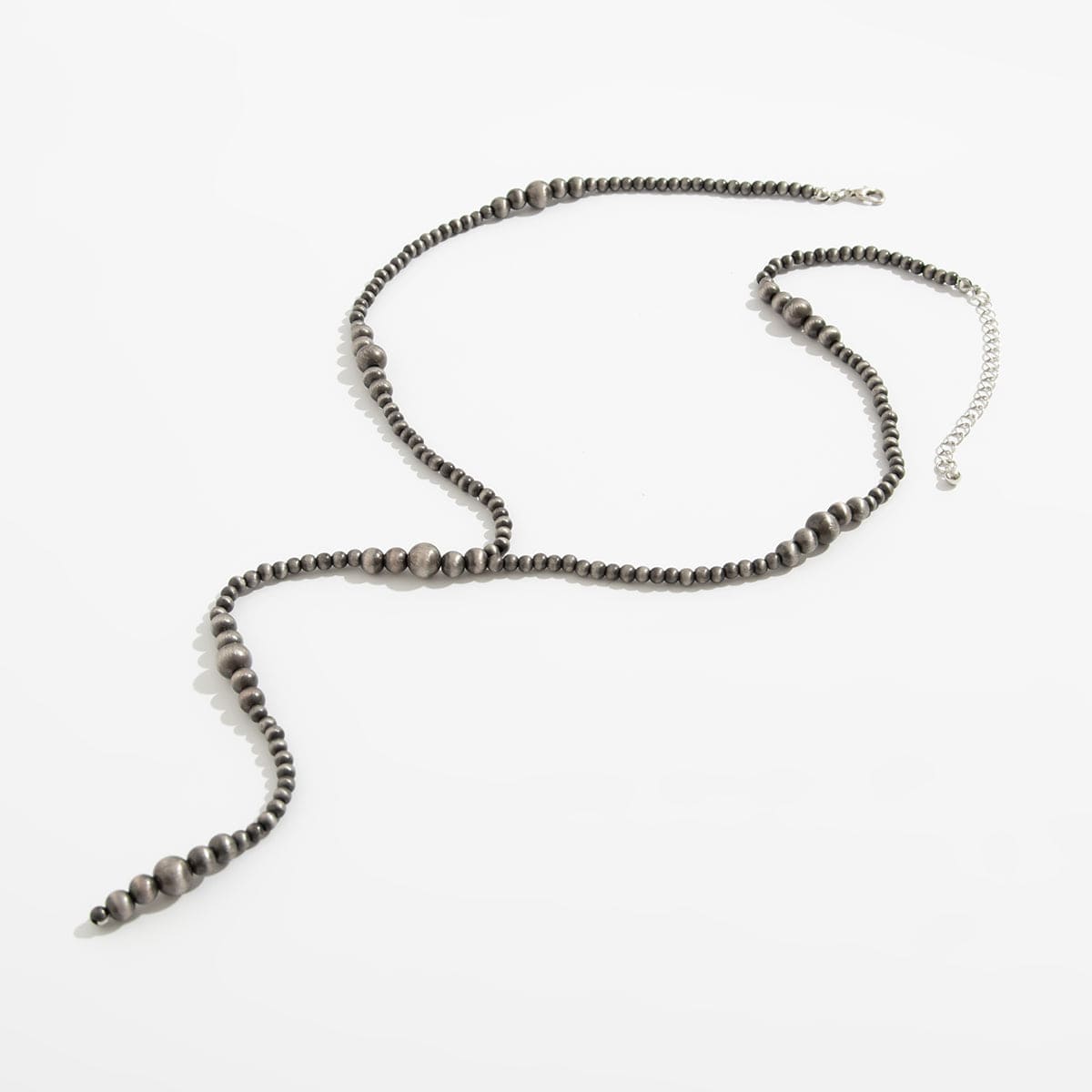 Ethnic Style Antique Silver Beaded Long Chain Y Necklace - ArtGalleryZen