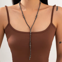 Thumbnail for Ethnic Style Antique Silver Beaded Long Chain Y Necklace - ArtGalleryZen