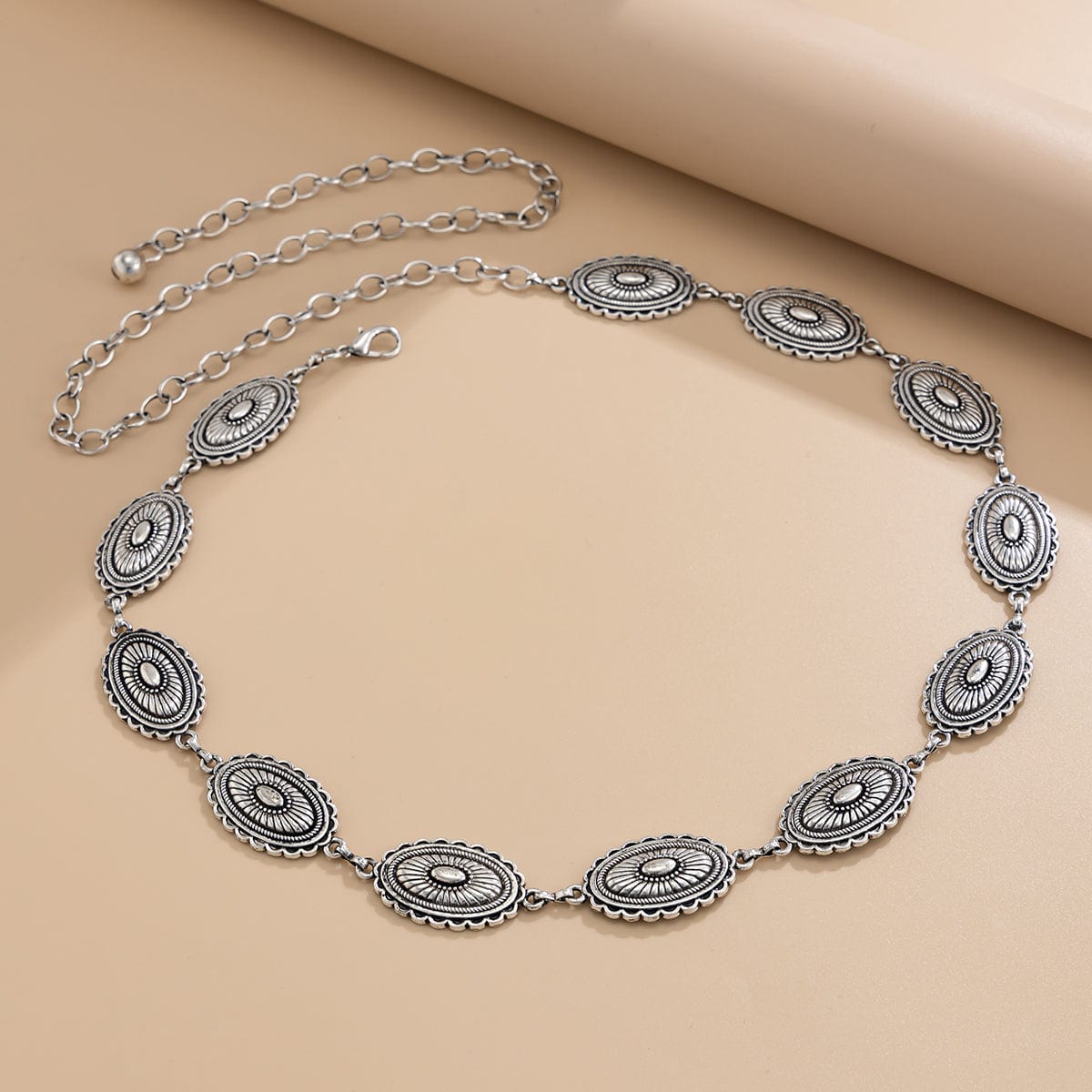 Ethnic Style Carved Oval Waist Chain