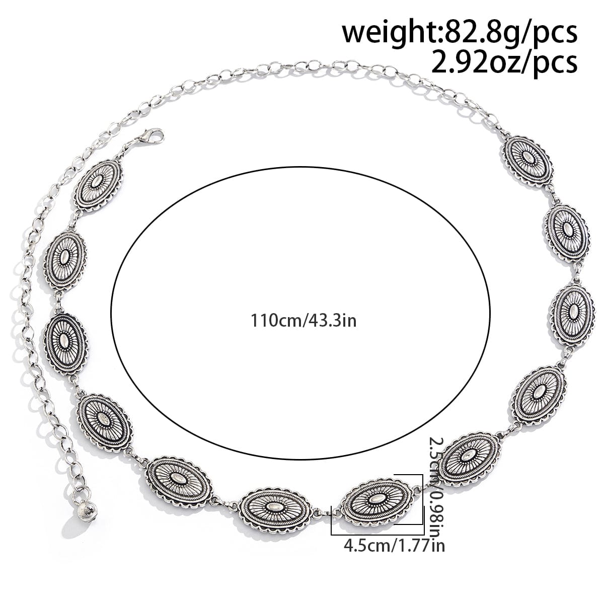 Ethnic Style Carved Oval Waist Chain