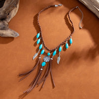 Thumbnail for Ethnic Style Feather Turquoise Pendant Braided Velvet Necklace - ArtGalleryZen