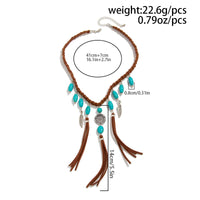 Thumbnail for Ethnic Style Feather Turquoise Pendant Braided Velvet Necklace - ArtGalleryZen