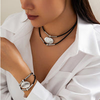 Thumbnail for Ethnic style Layered Carved Oval Charm PU String Necklace Bracelet Set - ArtGalleryZen