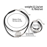 Thumbnail for Ethnic style Layered Carved Oval Charm PU String Necklace Bracelet Set - ArtGalleryZen