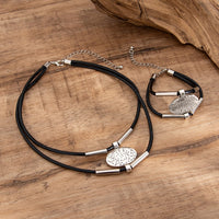 Thumbnail for Ethnic style Layered Carved Oval Charm PU String Necklace Bracelet Set - ArtGalleryZen